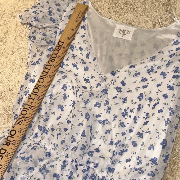 CLEARANCE Sienna Sky Dress XS Blue and White Floral Blouson Spring Dress - Picture 13 of 14